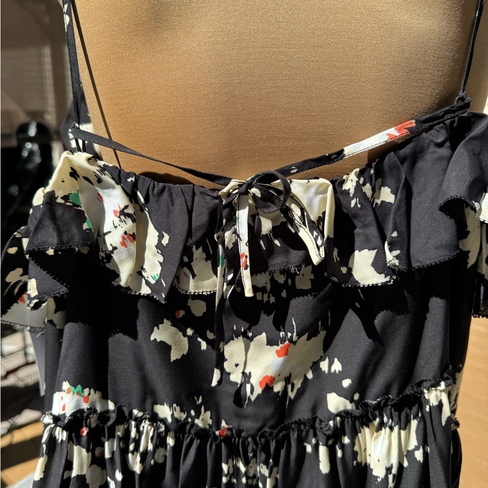 Joie Black/White Floral Mini Summer Ruffle Dress Spaghetti Strap Plus Size 4X - Picture 8 of 14